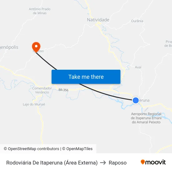 Rodoviária De Itaperuna (Área Externa) to Raposo map