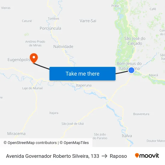 Avenida Governador Roberto Silveira, 133 to Raposo map
