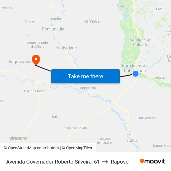 Avenida Governador Roberto Silveira, 61 to Raposo map