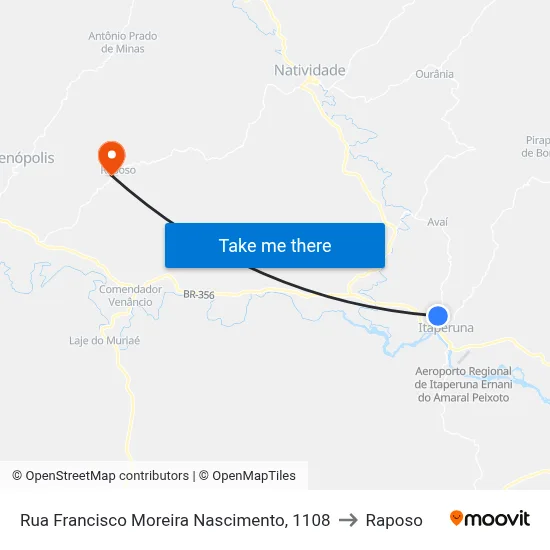 Rua Francisco Moreira Nascimento, 1108 to Raposo map