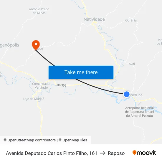 Avenida Deputado Carlos Pinto Filho, 161 to Raposo map