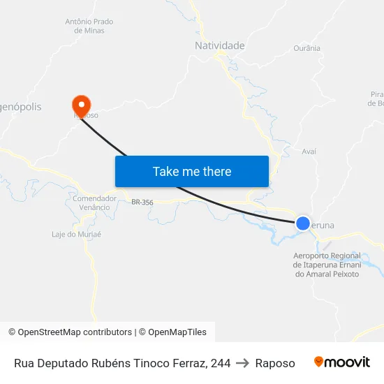 Rua Deputado Rubéns Tinoco Ferraz, 244 to Raposo map