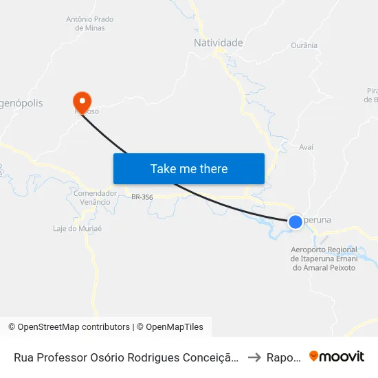Rua Professor Osório Rodrigues Conceição, 10 to Raposo map