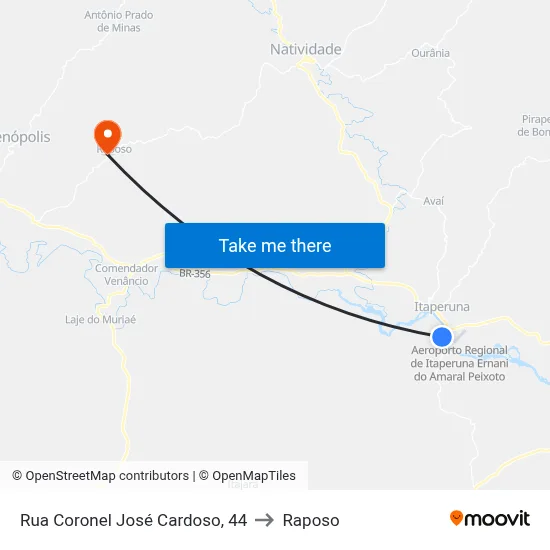 Rua Coronel José Cardoso, 44 to Raposo map