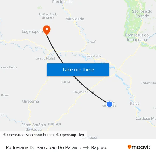 Rodoviária De São João Do Paraíso to Raposo map