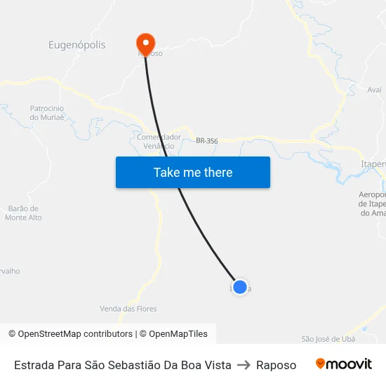Estrada Para São Sebastião Da Boa Vista to Raposo map