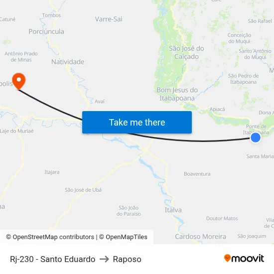 Rj-230 - Santo Eduardo to Raposo map