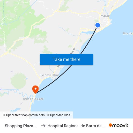 Shopping Plaza Macaé to Hospital  Regional de Barra de São João map