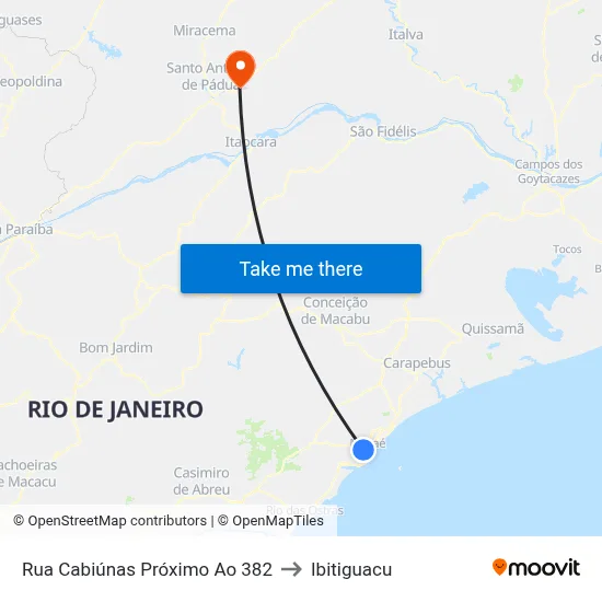Rua Cabiúnas Próximo Ao 382 to Ibitiguacu map