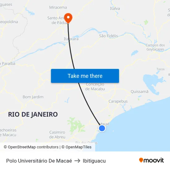 Polo Universitário De Macaé to Ibitiguacu map