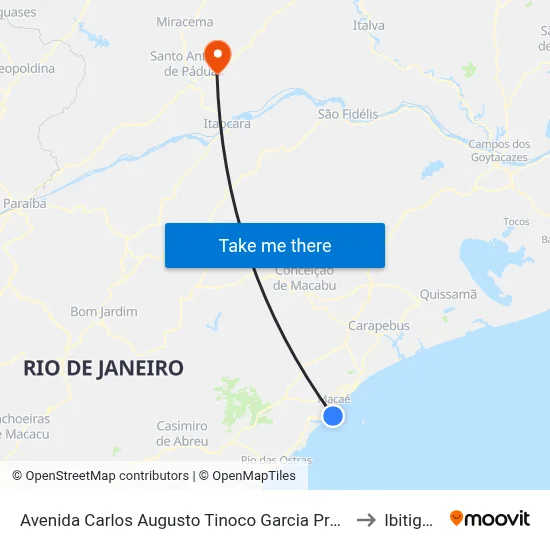 Avenida Carlos Augusto Tinoco Garcia Próximo Ao 1545 to Ibitiguacu map