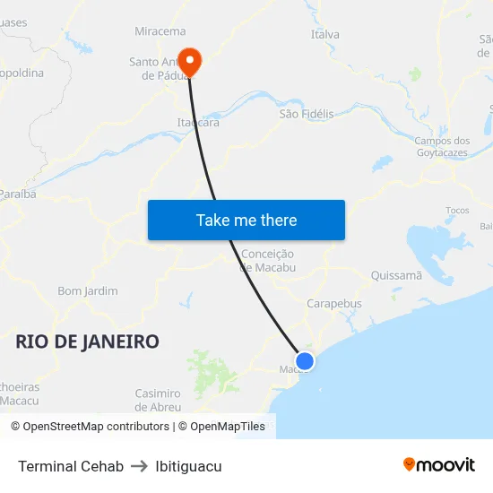 Terminal Cehab to Ibitiguacu map