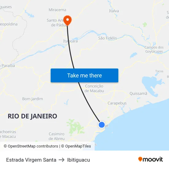 Estrada Virgem Santa to Ibitiguacu map
