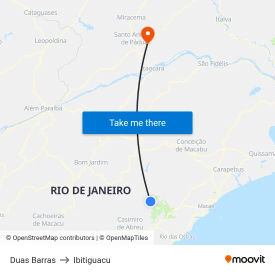 Duas Barras to Ibitiguacu map