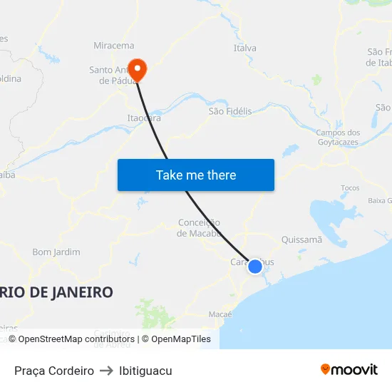 Praça Cordeiro to Ibitiguacu map