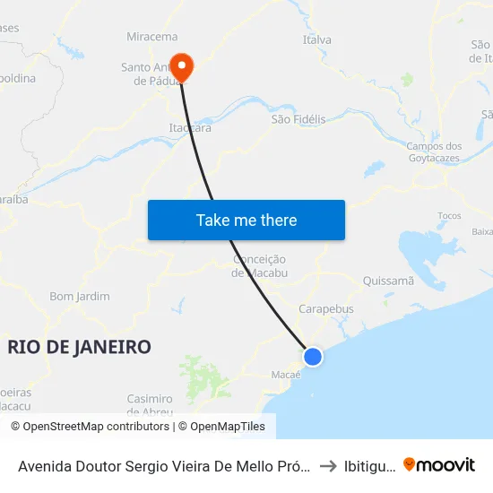 Avenida Doutor Sergio Vieira De Mello Próximo Ao 1872 to Ibitiguacu map
