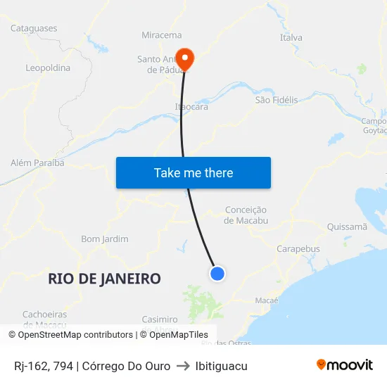 Rj-162, 794 | Córrego Do Ouro to Ibitiguacu map