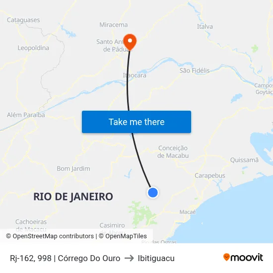 Rj-162, 998 | Córrego Do Ouro to Ibitiguacu map