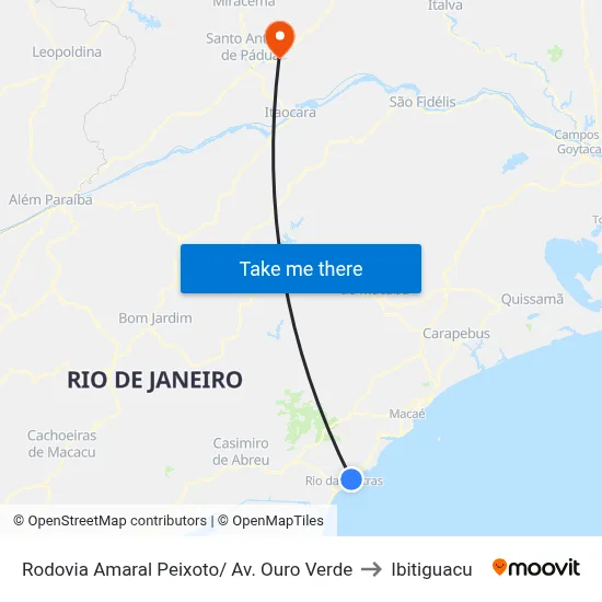 Rodovia Amaral Peixoto/ Av. Ouro Verde to Ibitiguacu map