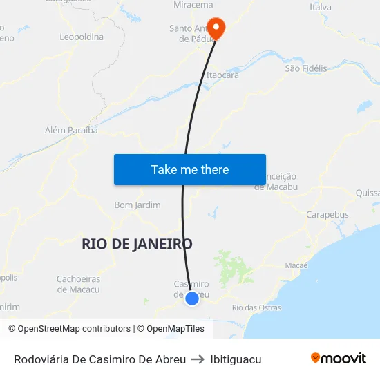 Rodoviária De Casimiro De Abreu to Ibitiguacu map