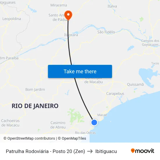 Patrulha Rodoviária - Posto 20 (Zen) to Ibitiguacu map