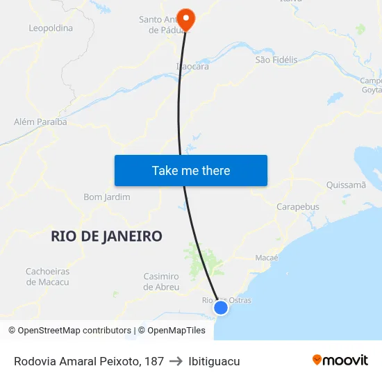 Rodovia Amaral Peixoto, 187 to Ibitiguacu map