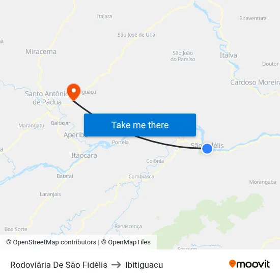 Rodoviária De São Fidélis to Ibitiguacu map