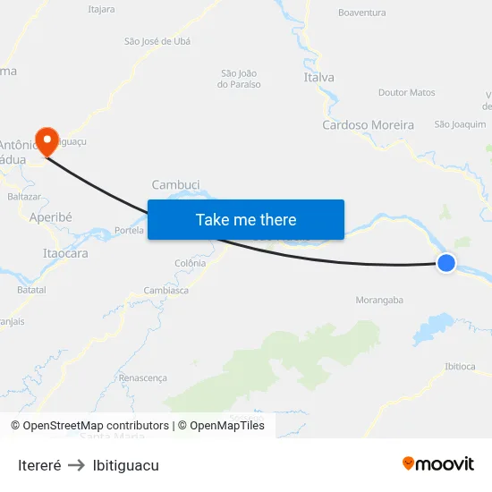 Itereré to Ibitiguacu map