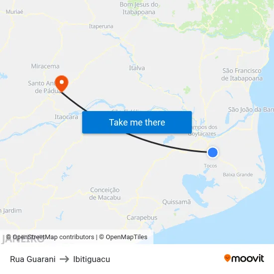 Rua Guarani to Ibitiguacu map