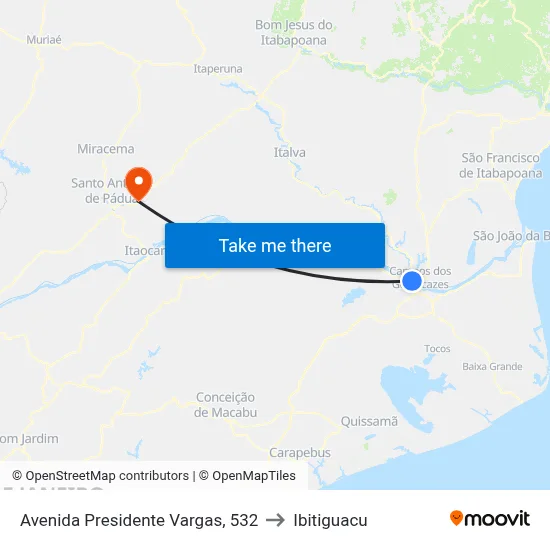 Avenida Presidente Vargas, 532 to Ibitiguacu map