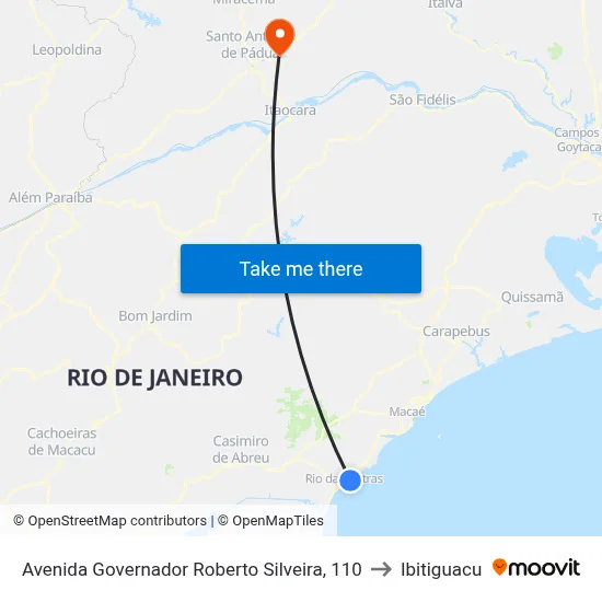 Avenida Governador Roberto Silveira, 110 to Ibitiguacu map