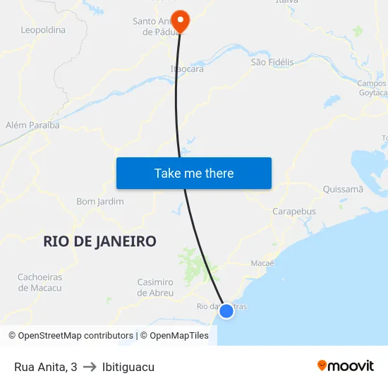 Rua Anita, 3 to Ibitiguacu map