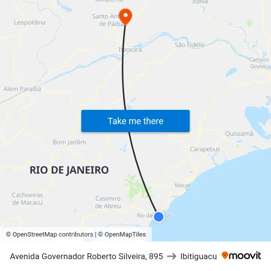 Avenida Governador Roberto Silveira, 895 to Ibitiguacu map