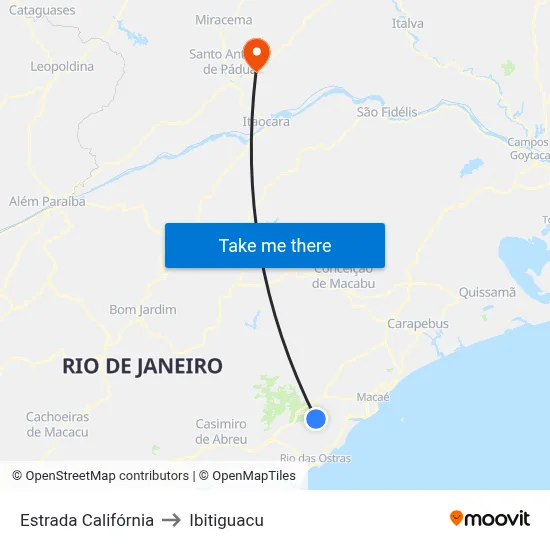 Estrada Califórnia to Ibitiguacu map