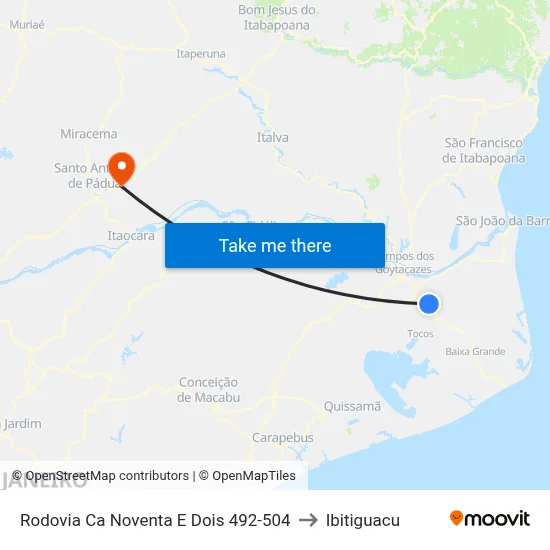 Rodovia Ca Noventa E Dois 492-504 to Ibitiguacu map