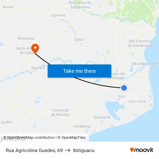 Rua Agricolina Guedes, 69 to Ibitiguacu map