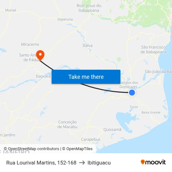Rua Lourival Martins, 152-168 to Ibitiguacu map