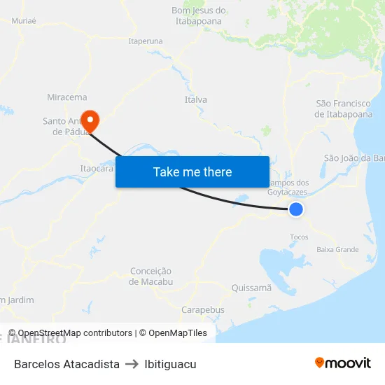 Barcelos Atacadista to Ibitiguacu map