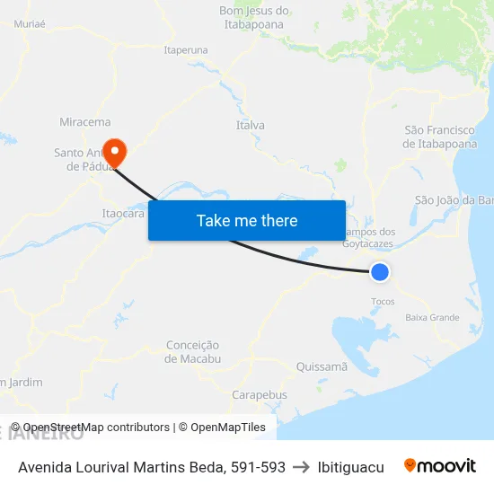 Avenida Lourival Martins Beda, 591-593 to Ibitiguacu map