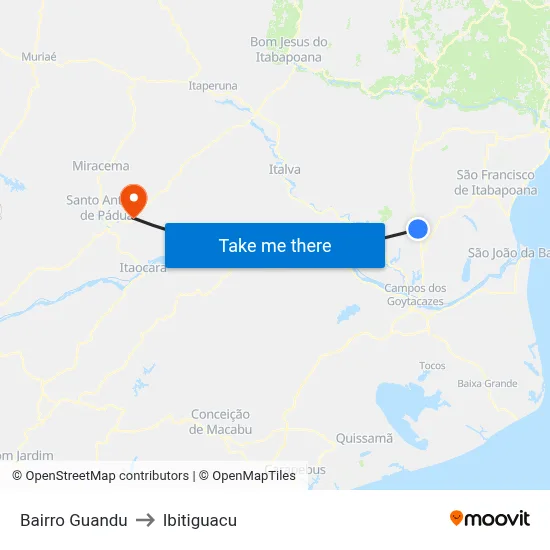 Bairro Guandu to Ibitiguacu map