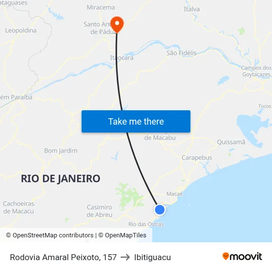 Rodovia Amaral Peixoto, 157 to Ibitiguacu map