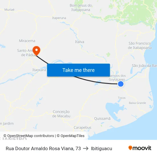 Rua Doutor Arnaldo Rosa Viana, 73 to Ibitiguacu map