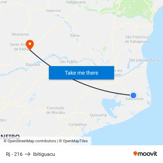 Rj - 216 to Ibitiguacu map