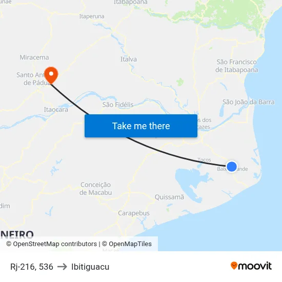 Rj-216, 536 to Ibitiguacu map