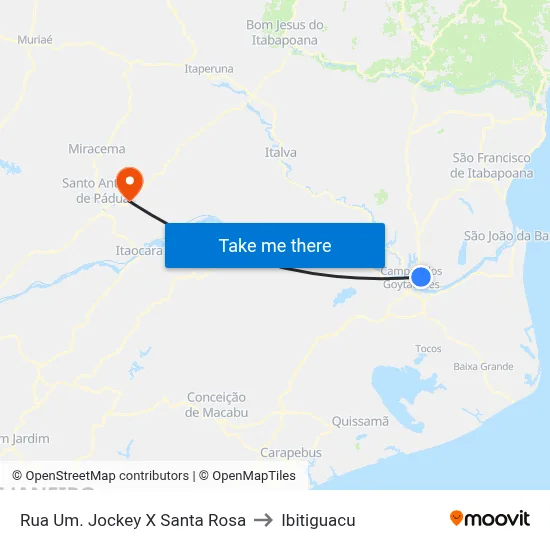 Rua Um. Jockey X Santa Rosa to Ibitiguacu map