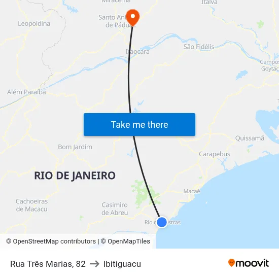 Rua Três Marias, 82 to Ibitiguacu map