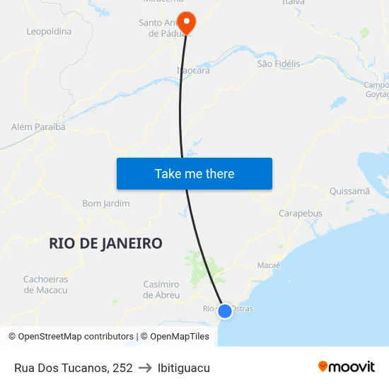 Rua Dos Tucanos, 252 to Ibitiguacu map