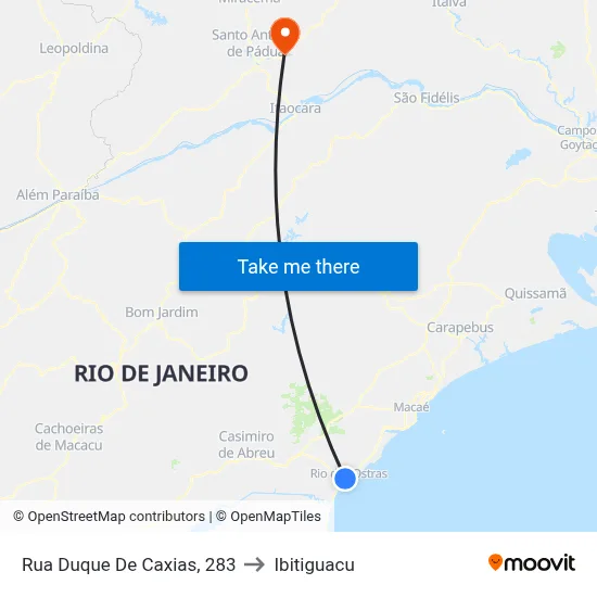 Rua Duque De Caxias, 283 to Ibitiguacu map