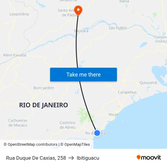 Rua Duque De Caxias, 258 to Ibitiguacu map