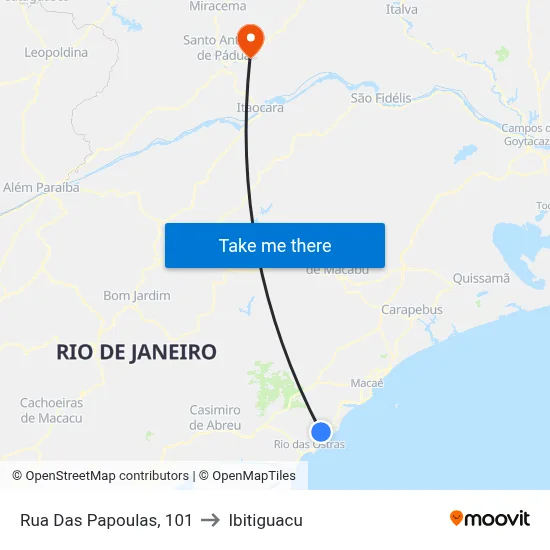 Rua Das Papoulas, 101 to Ibitiguacu map